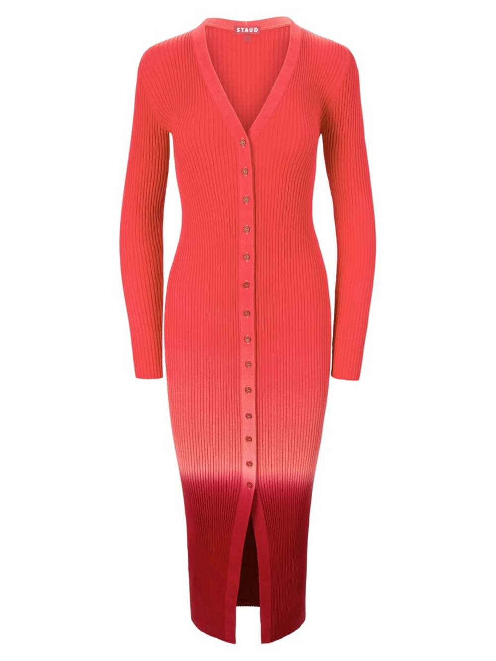 STAUD Shoko Ombré Rib-Knit Midi-Dress
